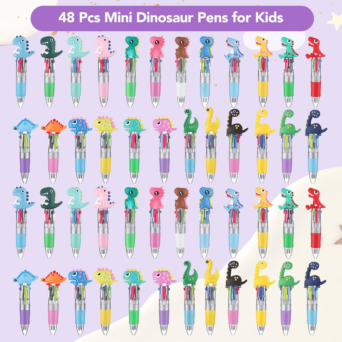 BESARME 48 Pcs Dinosaur Pens for Students, 4-in-1 Cute Pen Gifts