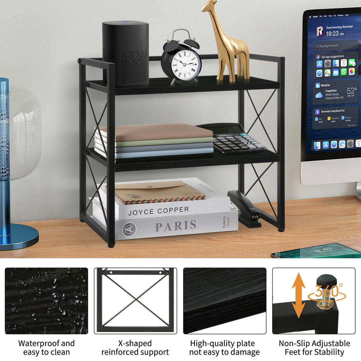 YINMIT Desktop Shelf Organizer, 2 Tier Office Shelves, Wood Desk Organizer Storage Rack and