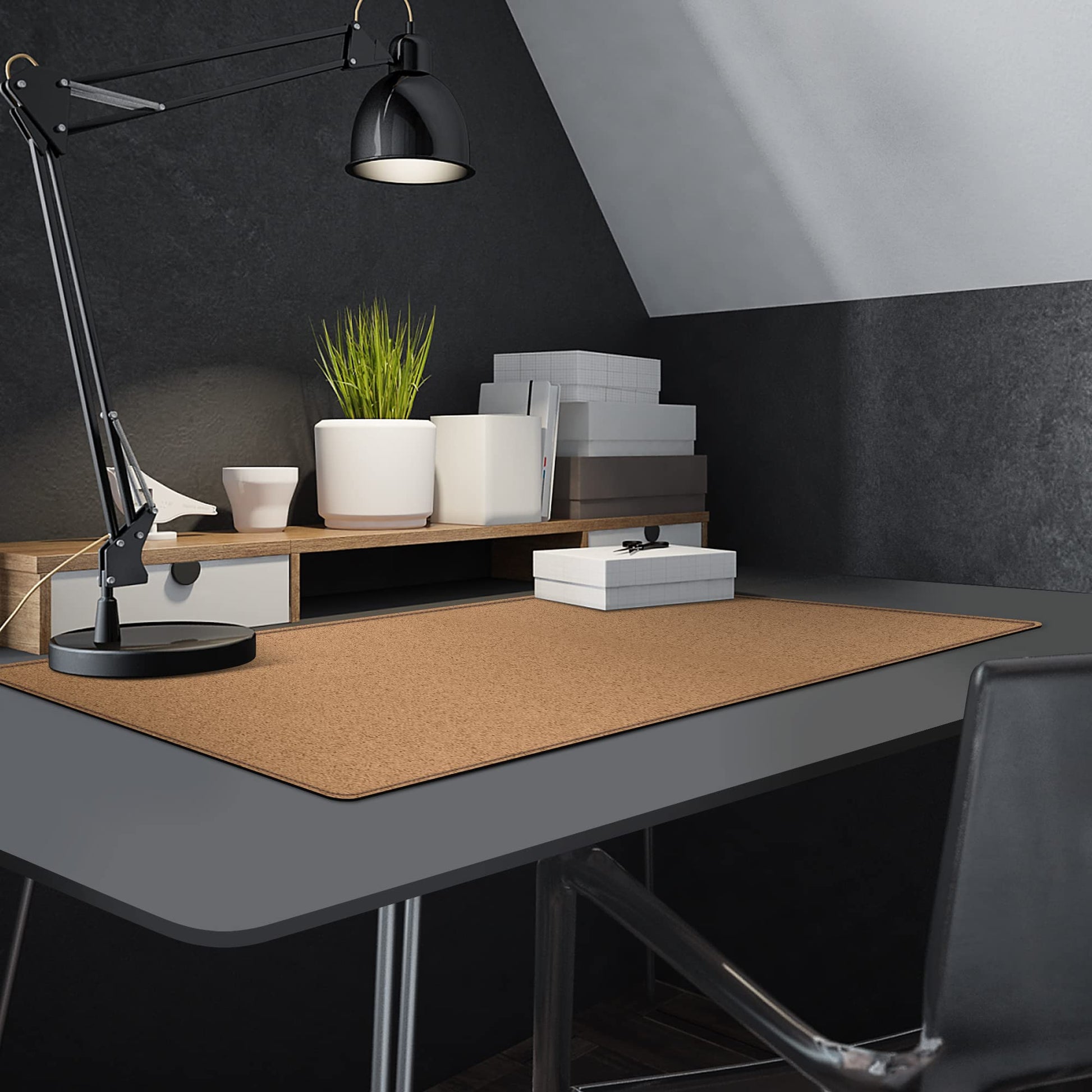 MAIDERN 40' x 16' Cork & Leather Desk Pad, XXL Reversible Gaming Home Office Mat (Black)