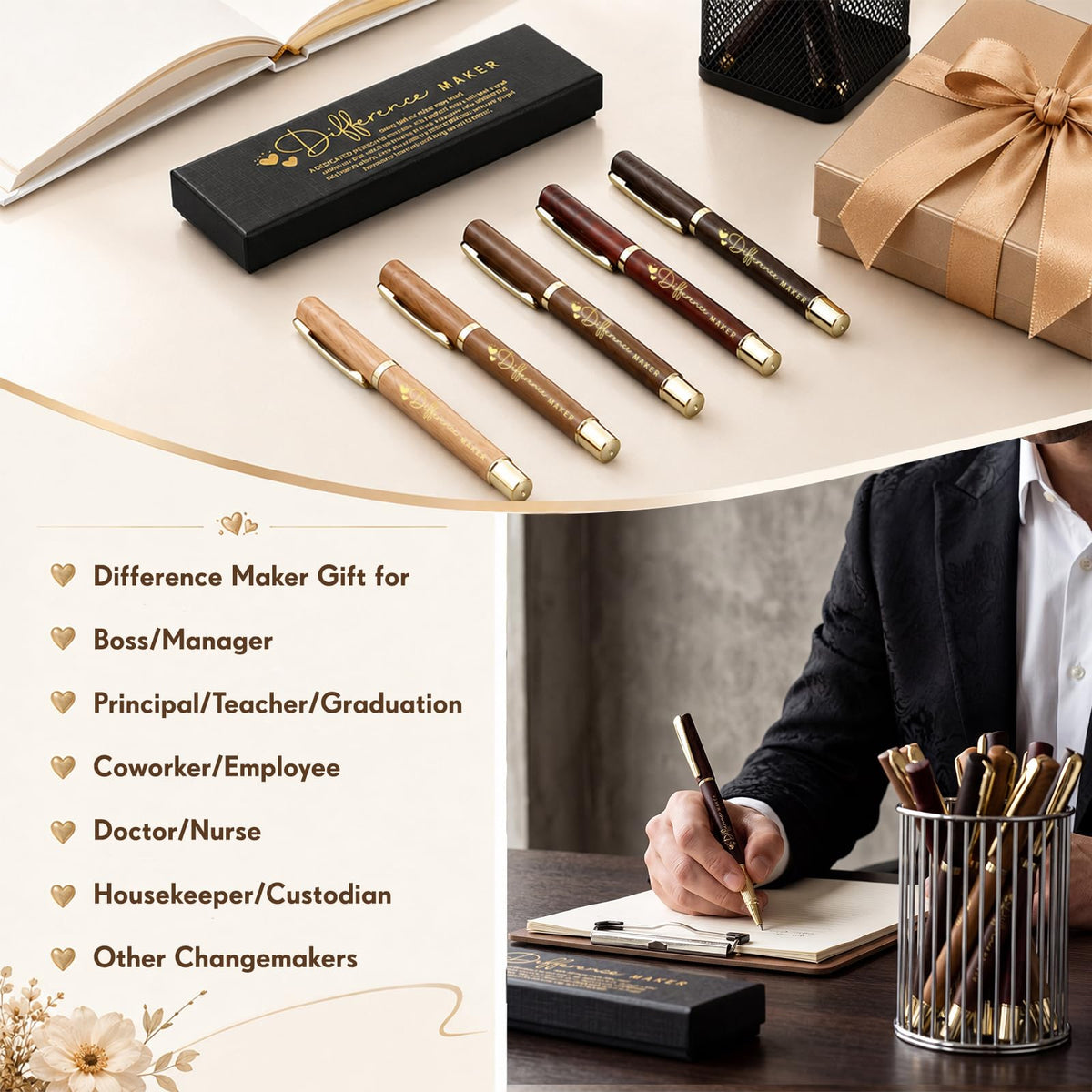 PerKoop 10 Sets Difference Maker Gifts, Appreciation Pens with Boxes