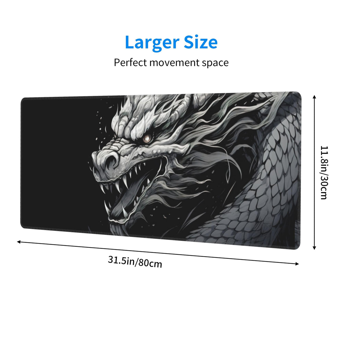 DNOVING Large Size Eastern Dragon Print Gaming Mouse Pad 31.5 x 12 Inch, Stitched Edges, Anti-Slip