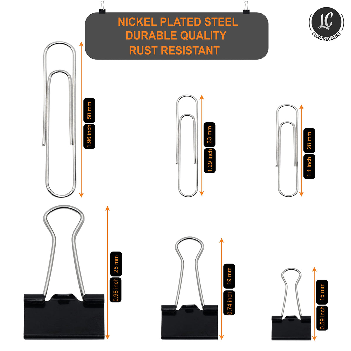 350 Pack Paper Clips and Binder Clips Set by Luxurecourt - Binders & Paperclips Assorted Sizes in