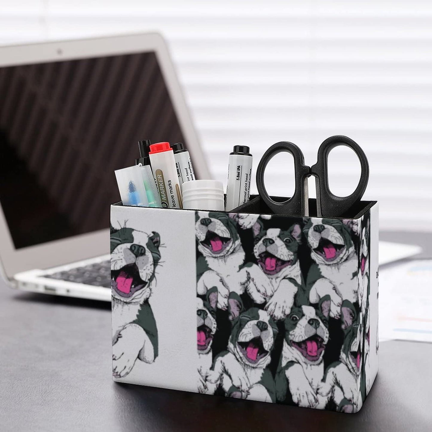 Niapessel Pencil Holder for Desk, Funny Boston Terrier Dog Pen Holder Storage Desktop Pen Organizer