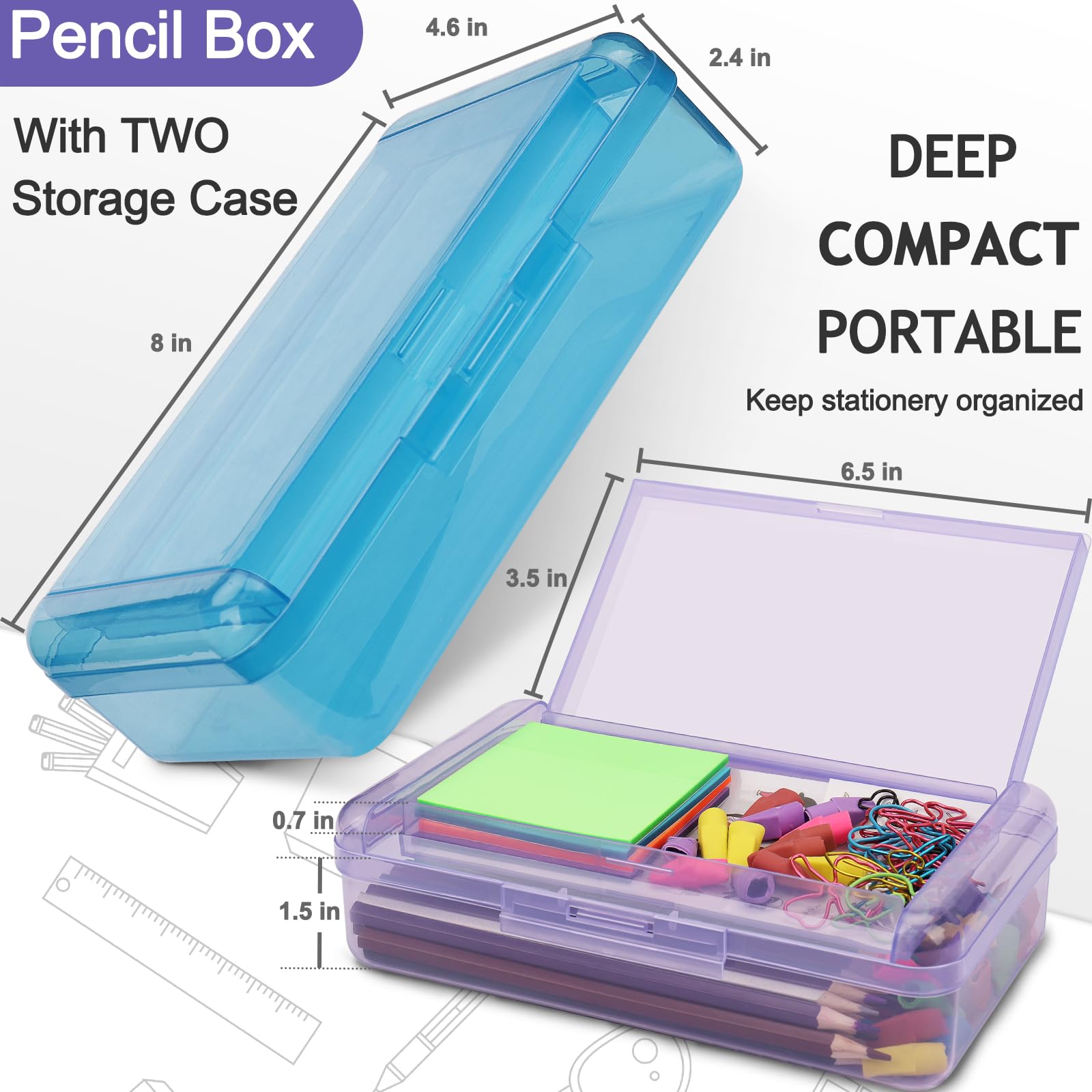 SFLHHDM Large Pen Boxes, Double Layer Capacity Pencil Holder, Clear Hard Pen Case with Snap-tight