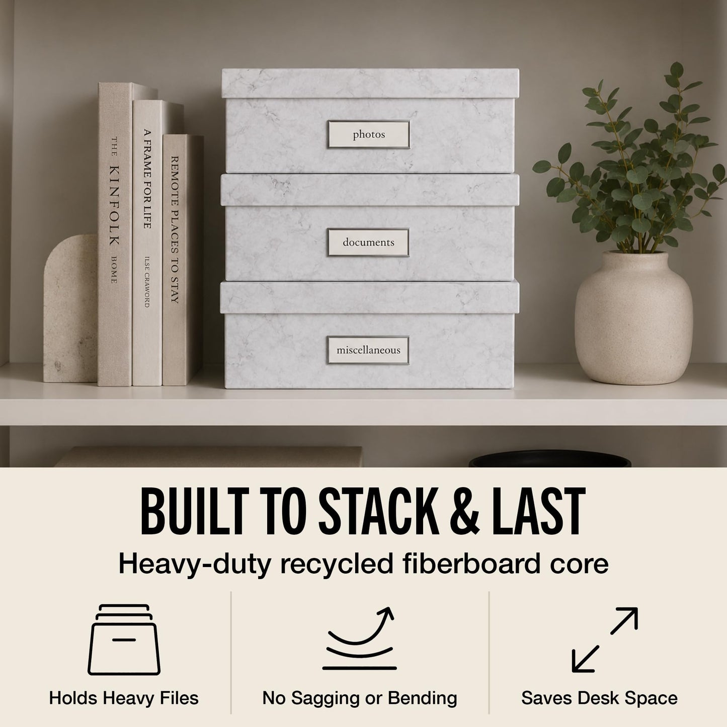 Bigso Oskar Fiberboard Label Frame Document Letter Box for Important Paperwork A4 or Letter Size