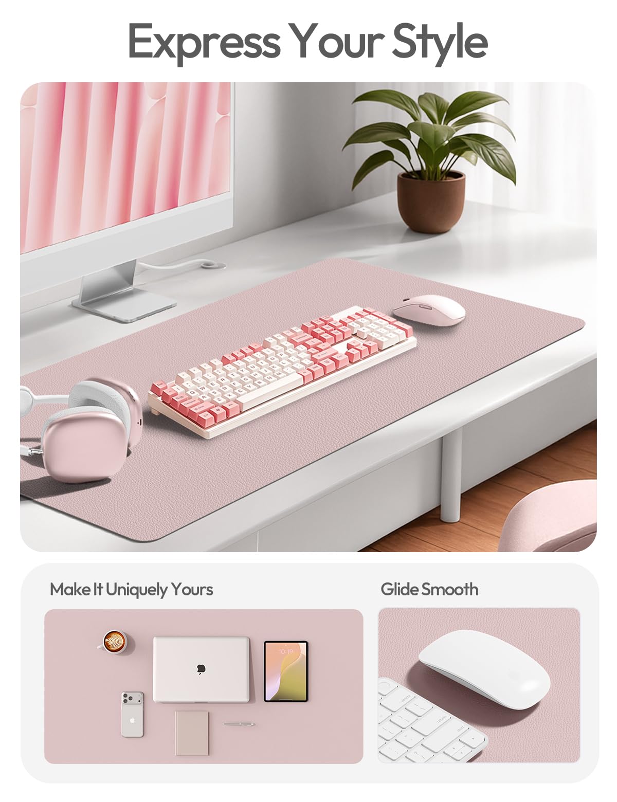 YSAGi Leather Desk Pad Protector, Office Desk Mat, Large Mouse Pad, Non-Slip PU Leather Desk