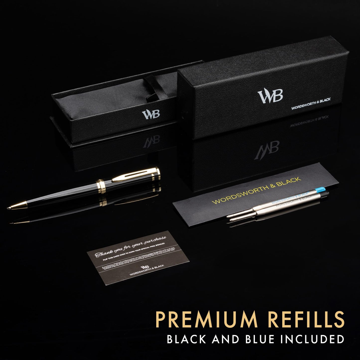 Wordsworth & Black Luxury Refillable Ballpoint Pen Set for Writing, Black