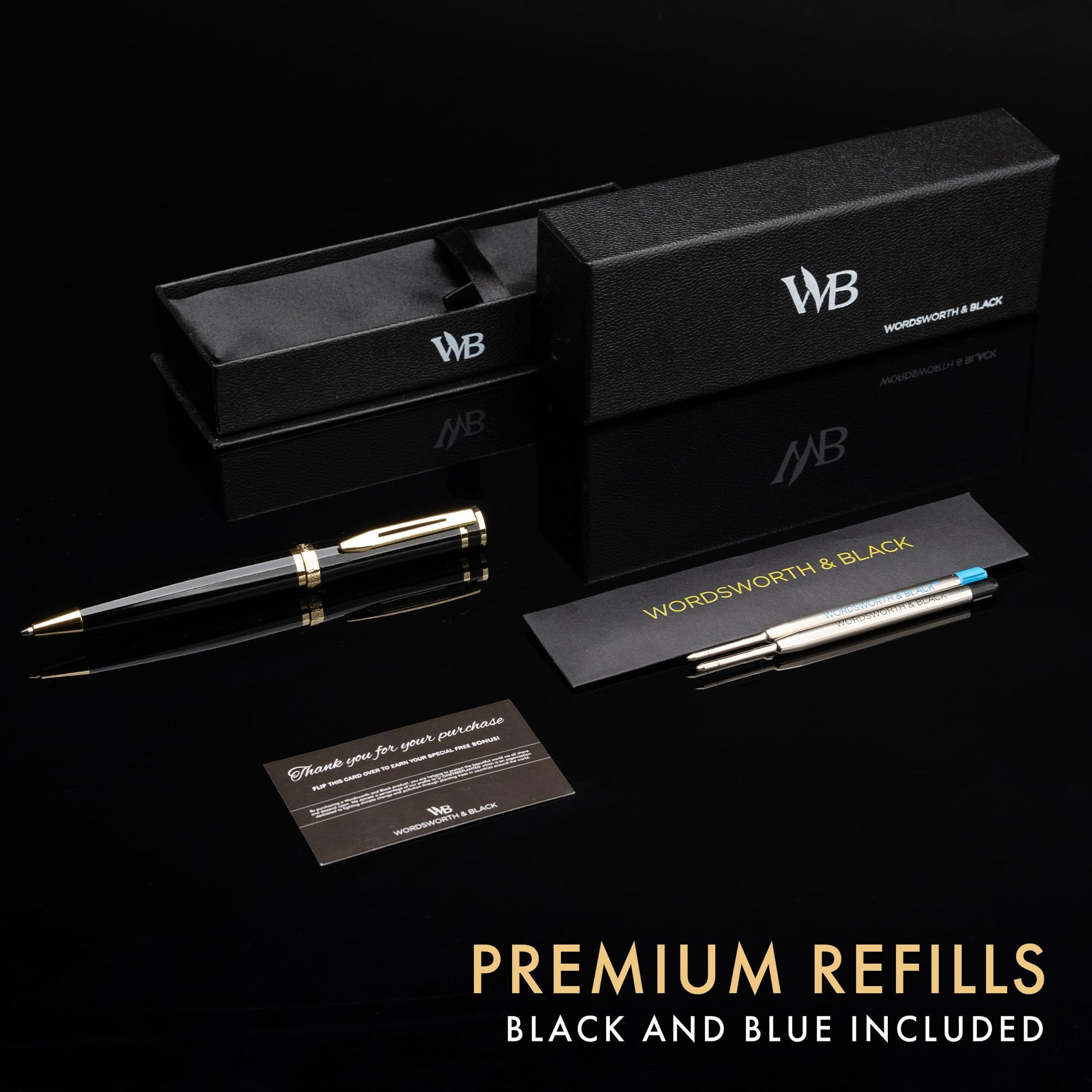 Wordsworth & Black Luxury Refillable Ballpoint Pen Set for Writing, Black