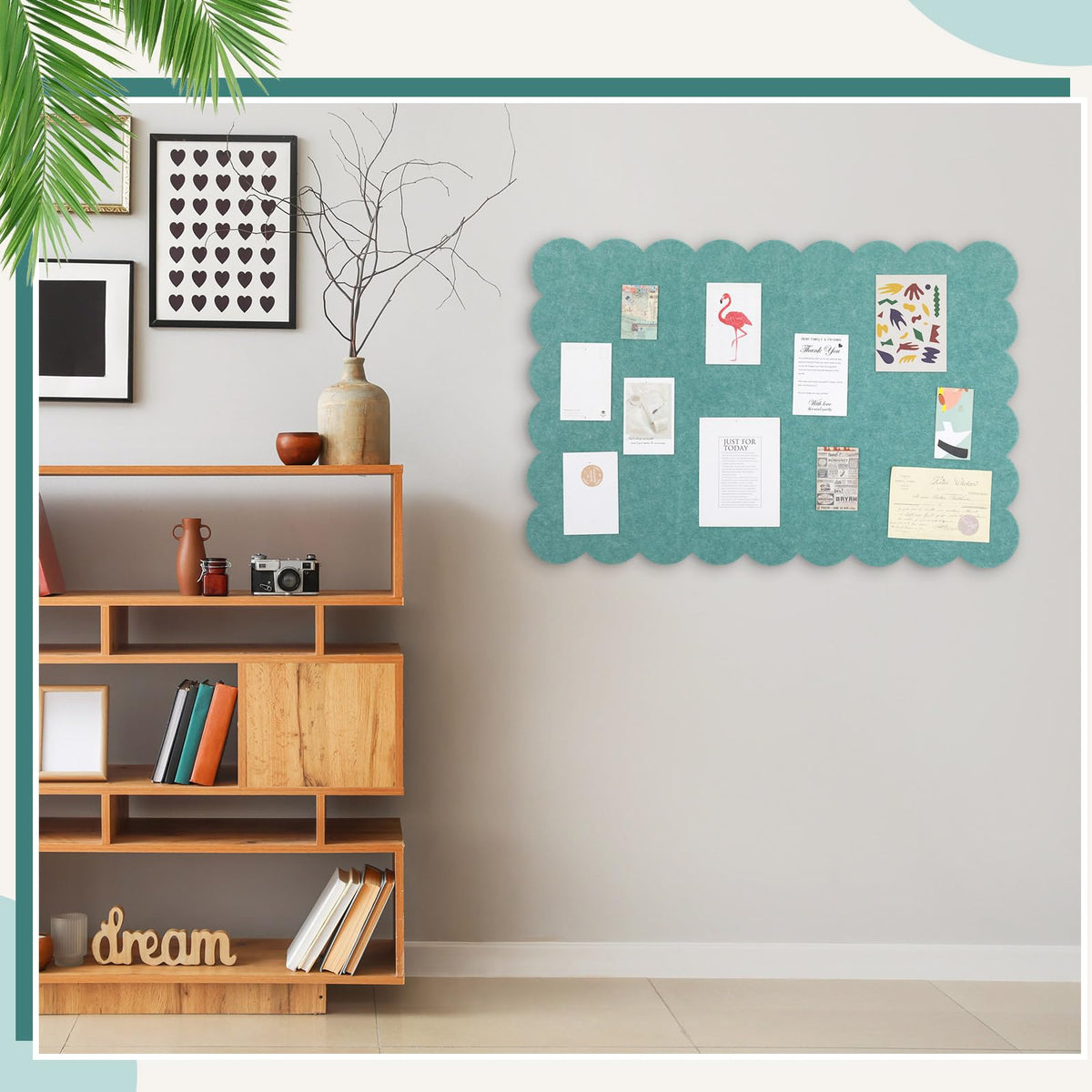 Mooliwe Scalloped Felt Bulletin Cork Board Foldable Forest Green 24*18 Inch