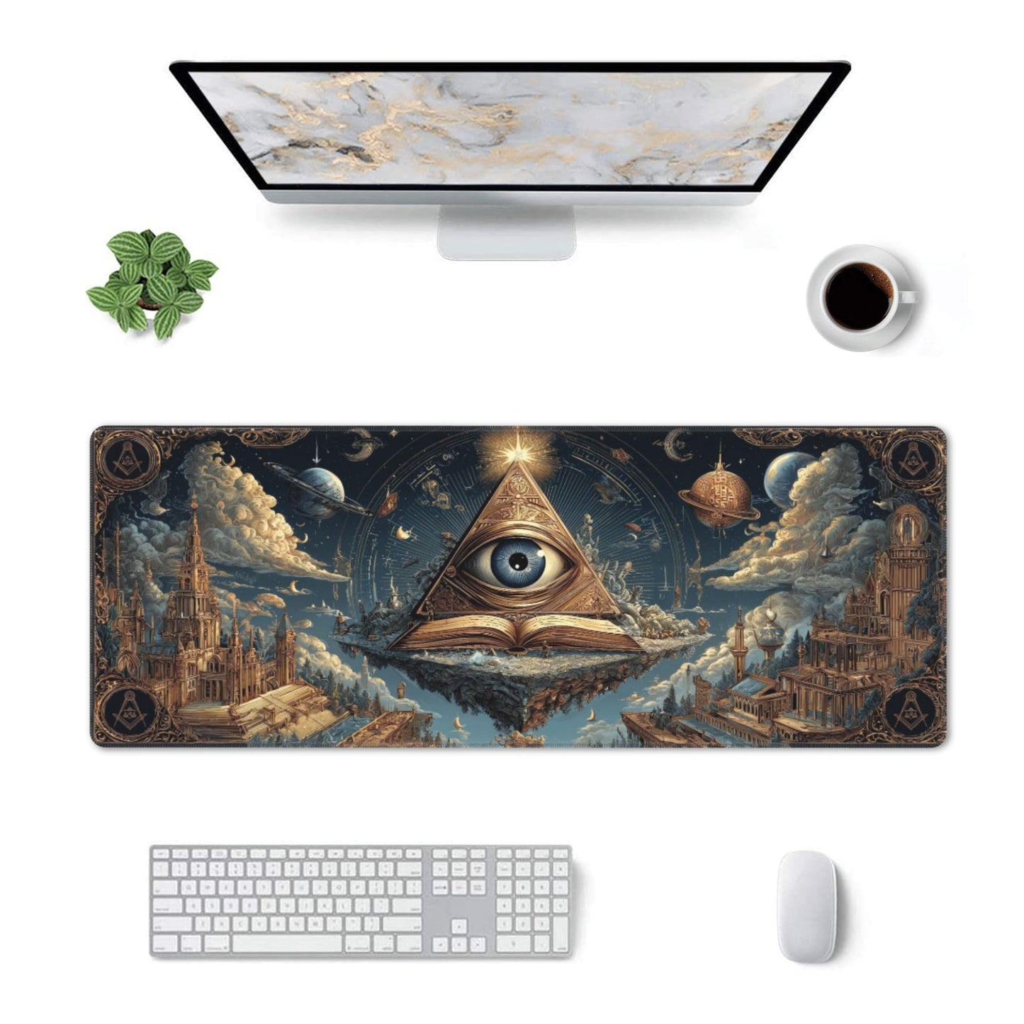 Gothic Masonic Mouse Pad Extended Large Gaming Mouse Pad XL Stitched Edges for Gamer Home Office