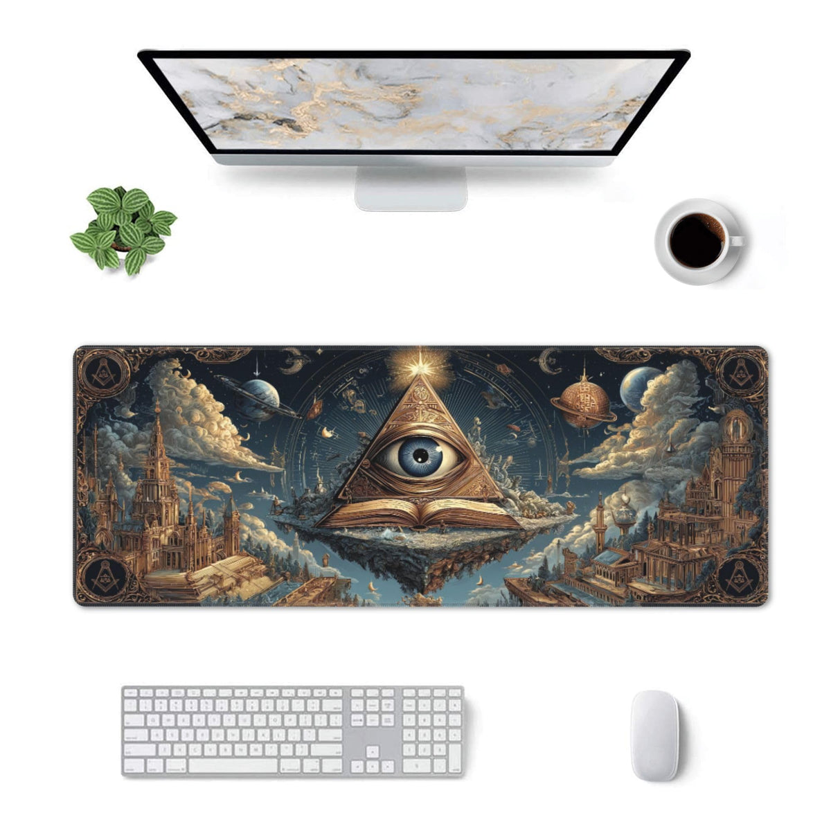 Gothic Masonic Mouse Pad Extended Large Gaming Mouse Pad XL Stitched Edges for Gamer Home Office