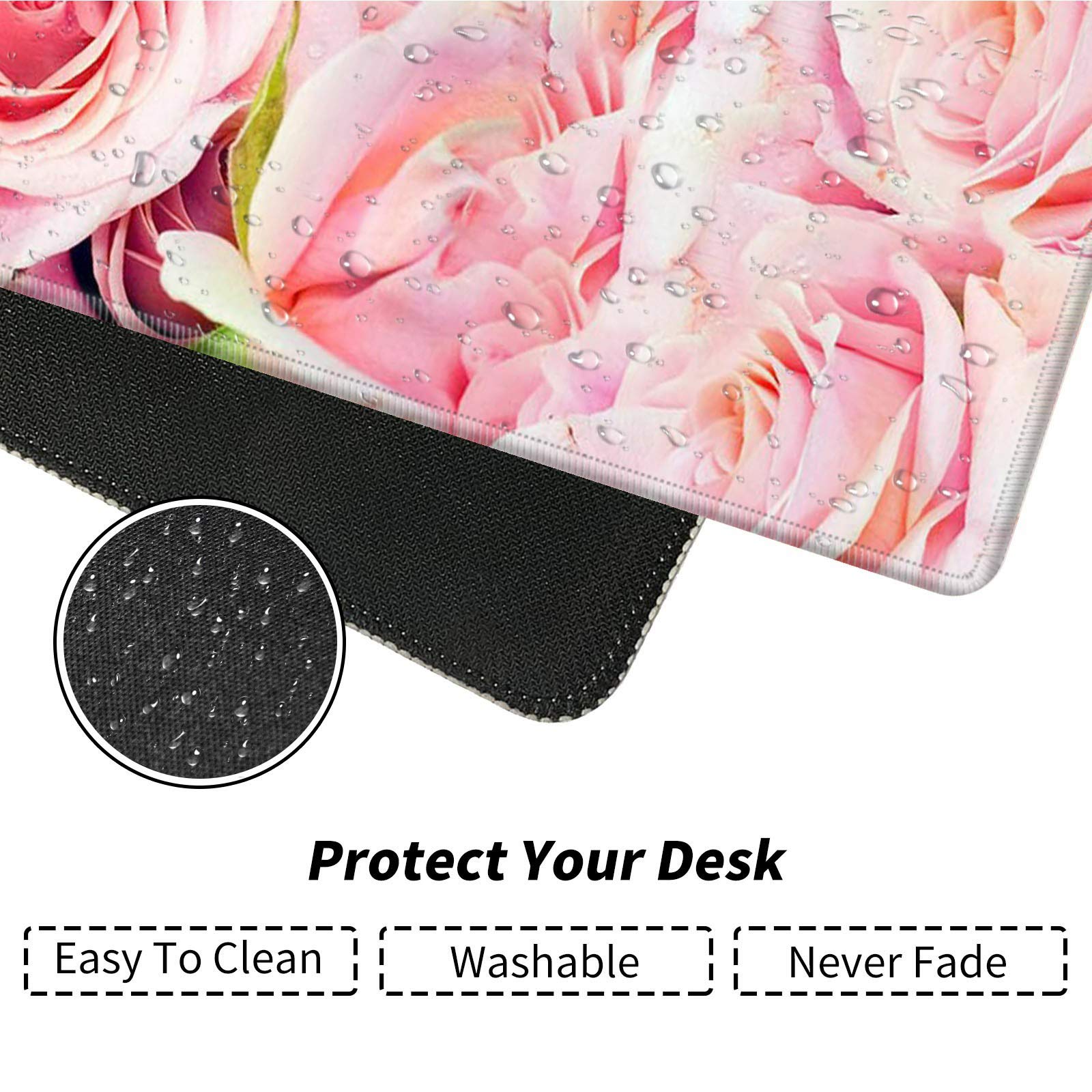 BEOTIWAD Large Mouse Pad with Cup Coaster, Pink Rose
