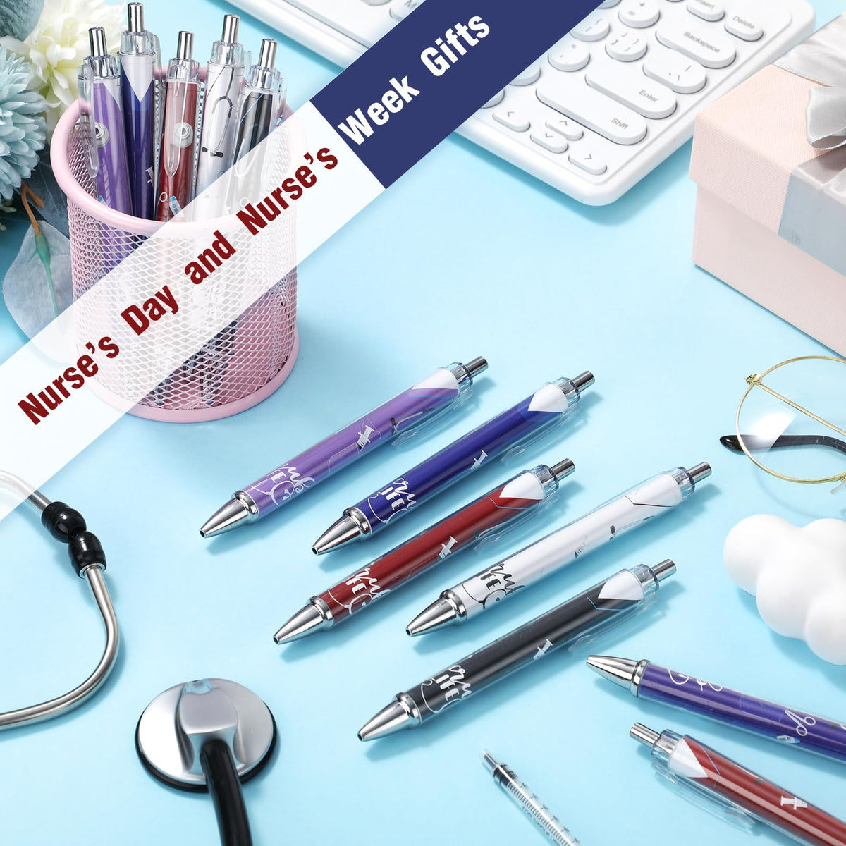 Jetec 50 Pcs Nurse Week Pens Ballpoint Bulk Cna Gift Appreciation Ink Funny Pens Set OT Month