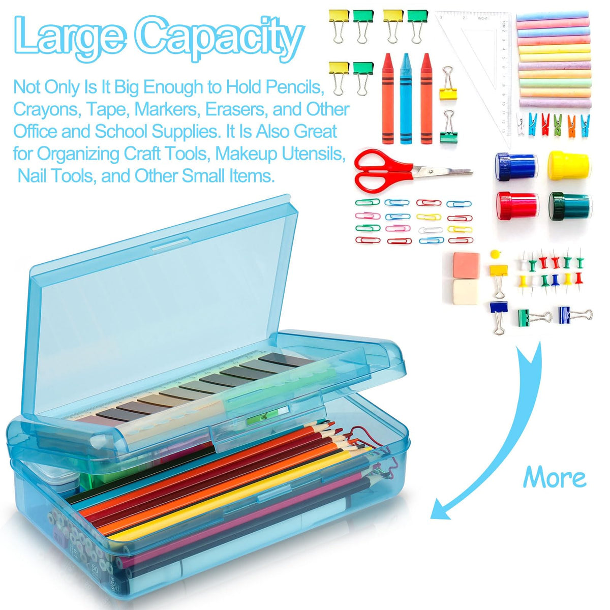 Meiikun Pencil Box, Large Capacity Pencil Boxes 2 Compartments, Hard Pencil Case with Snap-tight