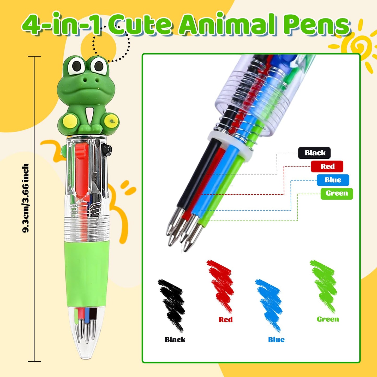 Zhirlyn Animal Party Favors Animal Pens Multicolor Pen in One Cute Fun 4-in-1 Pens Bulk Cool