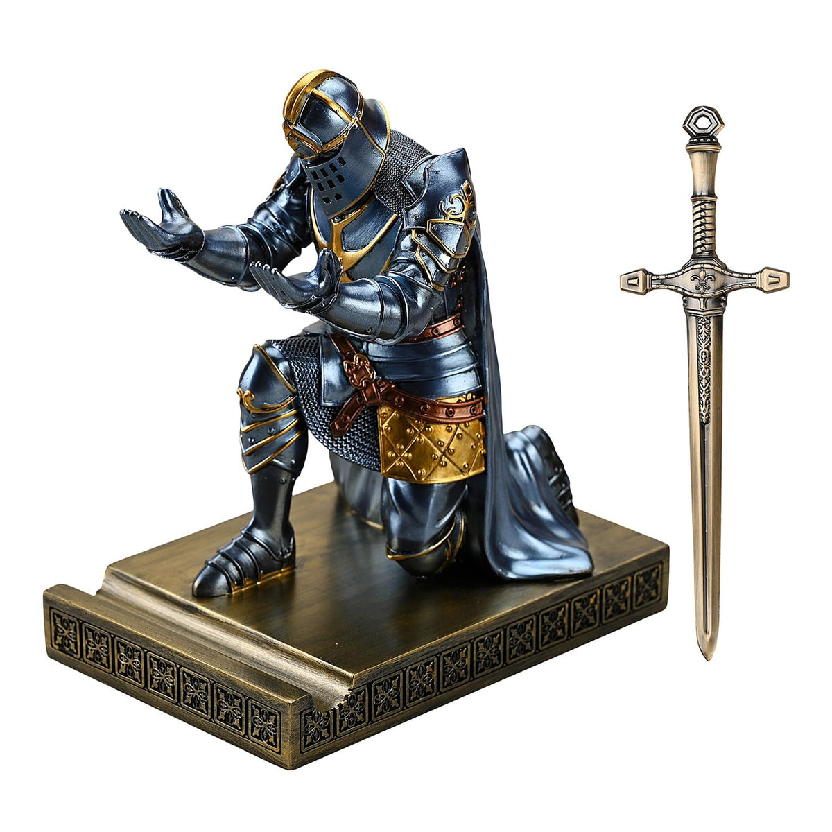Knight Pen Holder Desk Organizer Office Decor Letter Opener for Desk Blue
