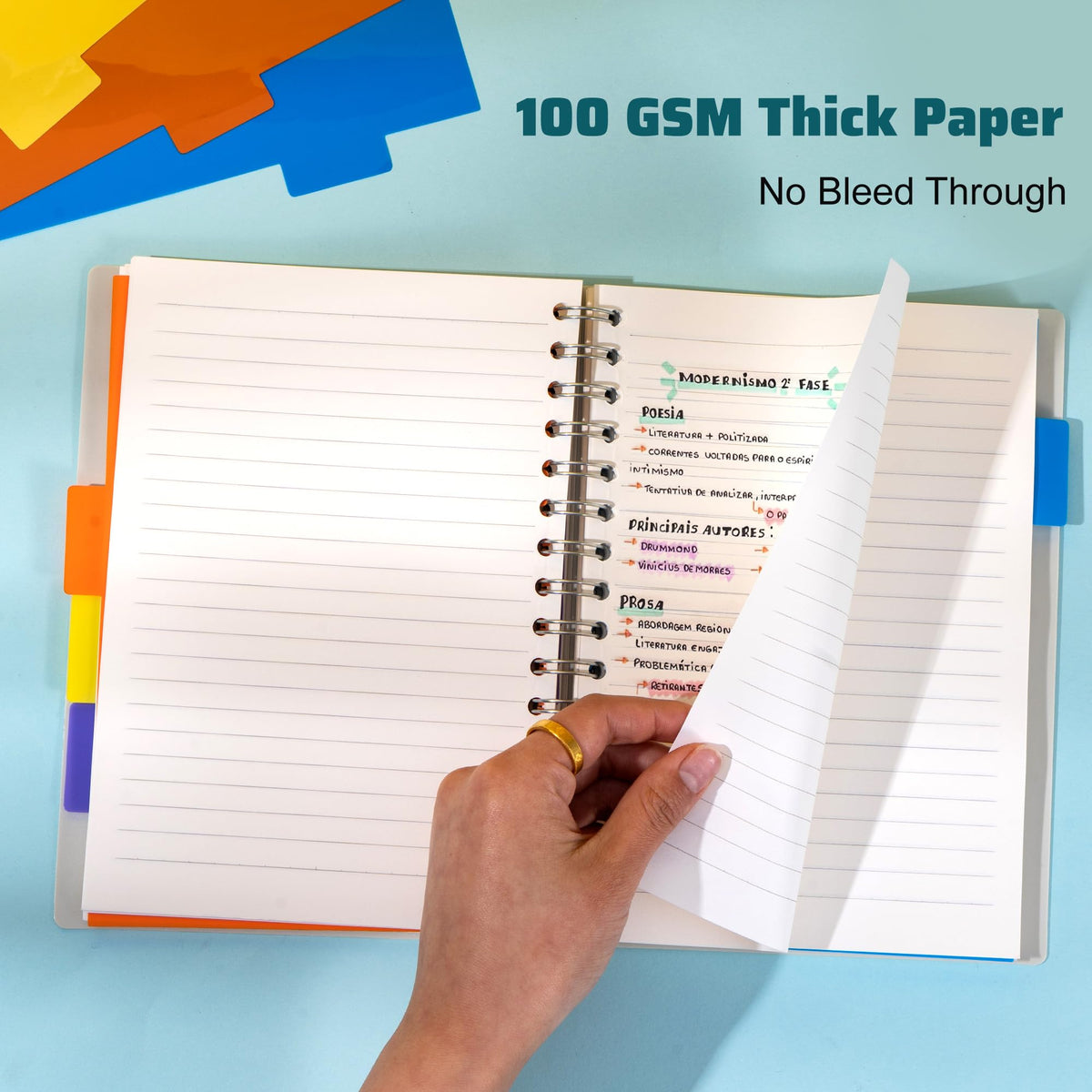 Yoment 2 Pack 5 Subject Notebook Wide Ruled Spiral Notebooks 5x7 with Tabs