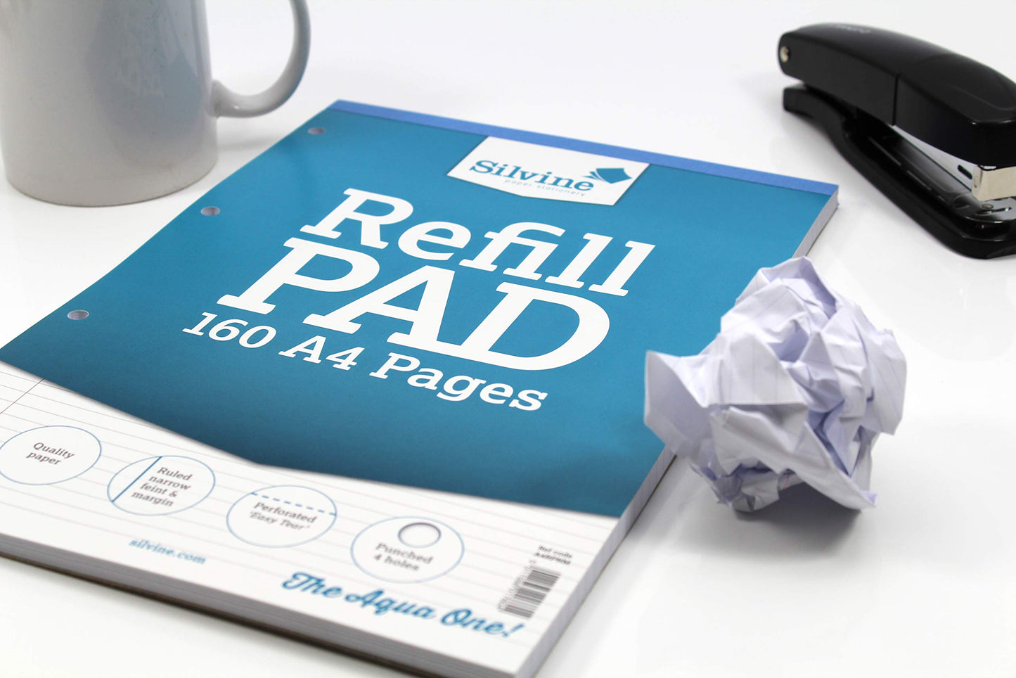 Silvine 160 Page A4 Refill Pad, Head Bound and Punched 4 Holes. Ruled Narrow Feint with Margin. Ref