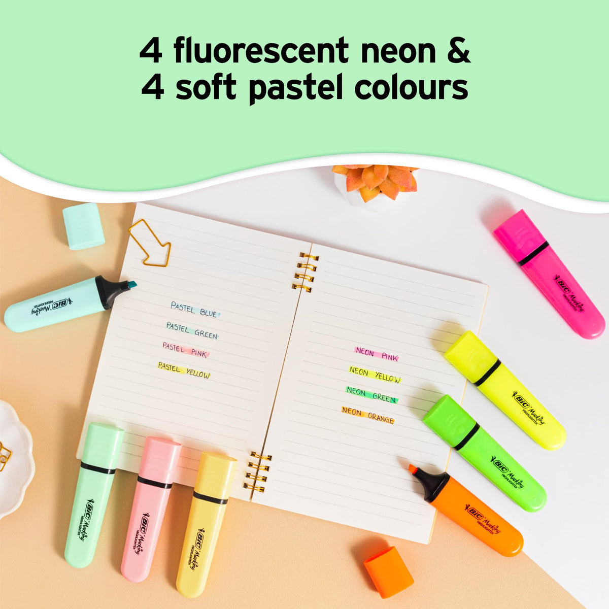 BIC Highlighter Highlighters Flat - Intense and Pastel Colours, Assorted, Pack of 10