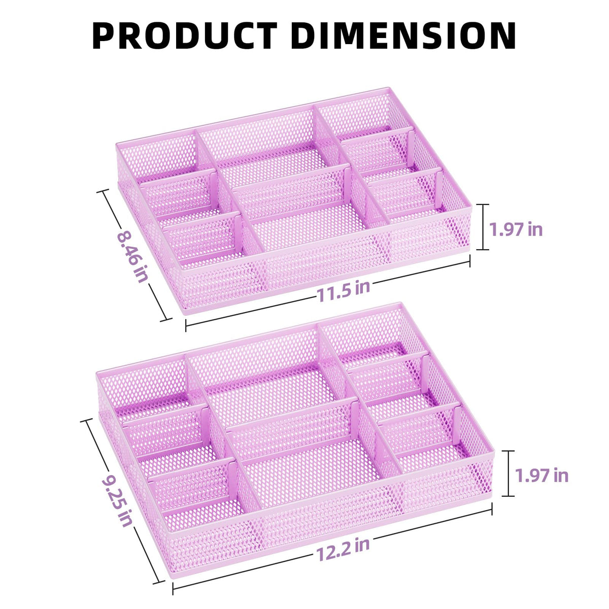 Marbrasse 2 Pack Desk Drawer Organizer, Mesh Drawer Organizer Tray with 8 Adjustable Compartments