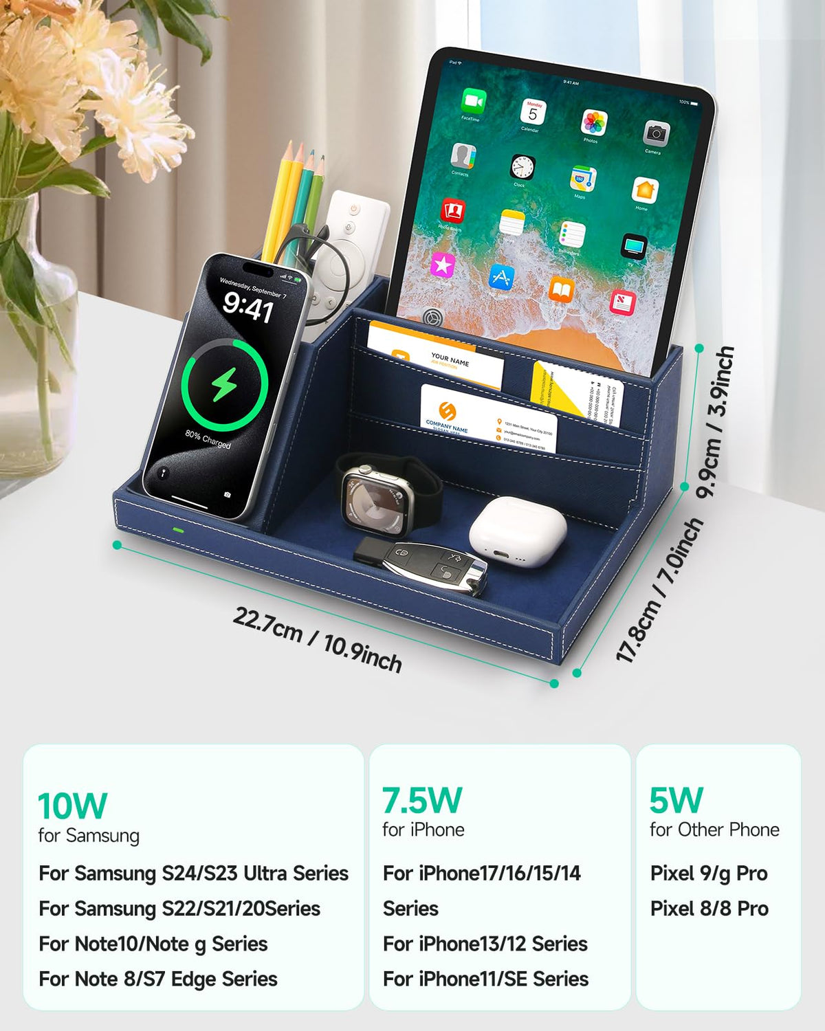 Desk Organizer with Charging Station, Nightstand Organizer Phone Docking Station, Men Gift Husband