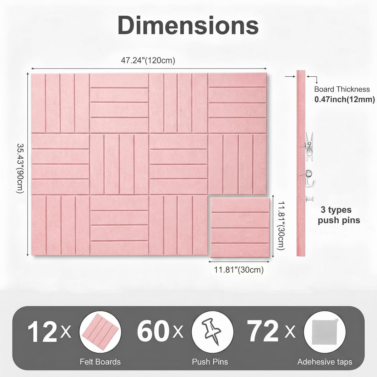 G Gamit 0.47" Thick Felt Wall Tiles 48"x36" Cork Board Alternative 12 Pack 11.81"x11.81"Felt