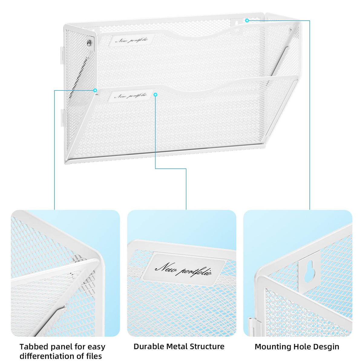 Marbrasse Wall File Holder 2-Tier Hanging Wall File Organizer, Mesh Mail Holder for Papers, Wall