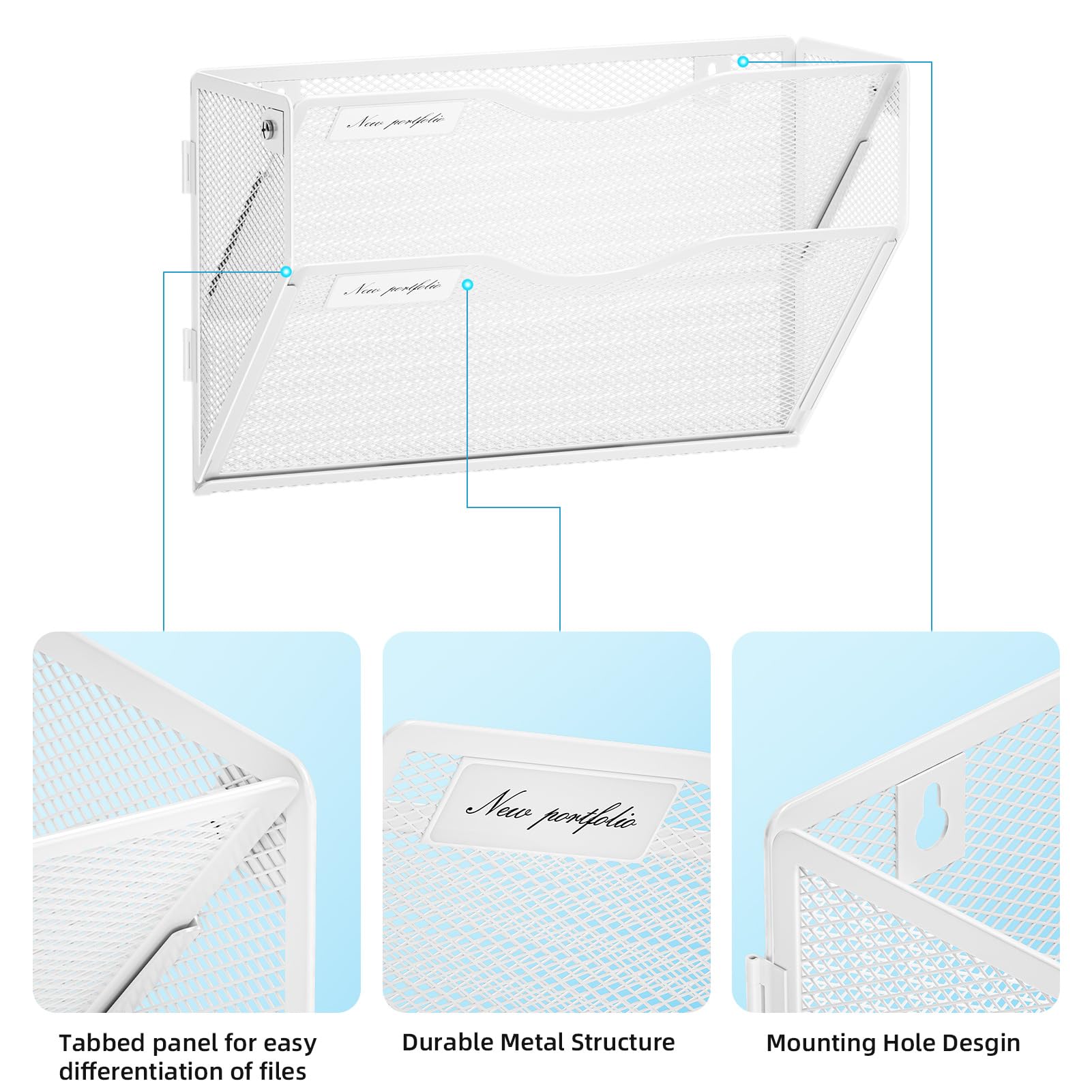 Marbrasse Wall File Holder 2-Tier Hanging Wall File Organizer, Mesh Mail Holder for Papers, Wall
