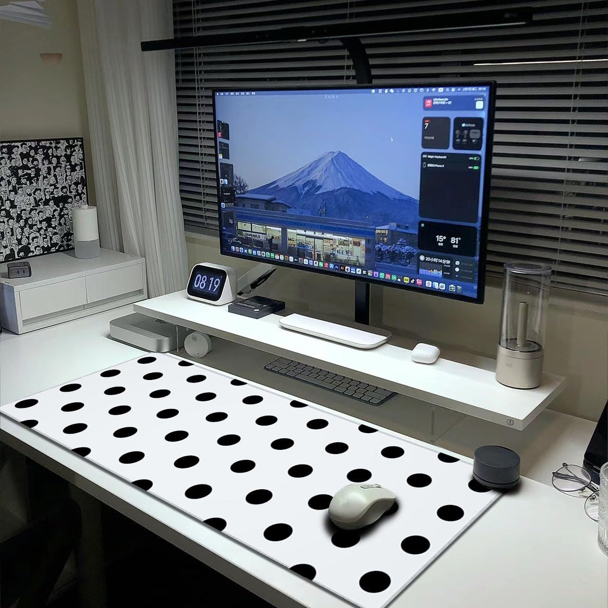 Black Polka Dot Mouse Pad Extended Large Gaming Mousepad XL Big Long Oversized Desk Mat Stitched