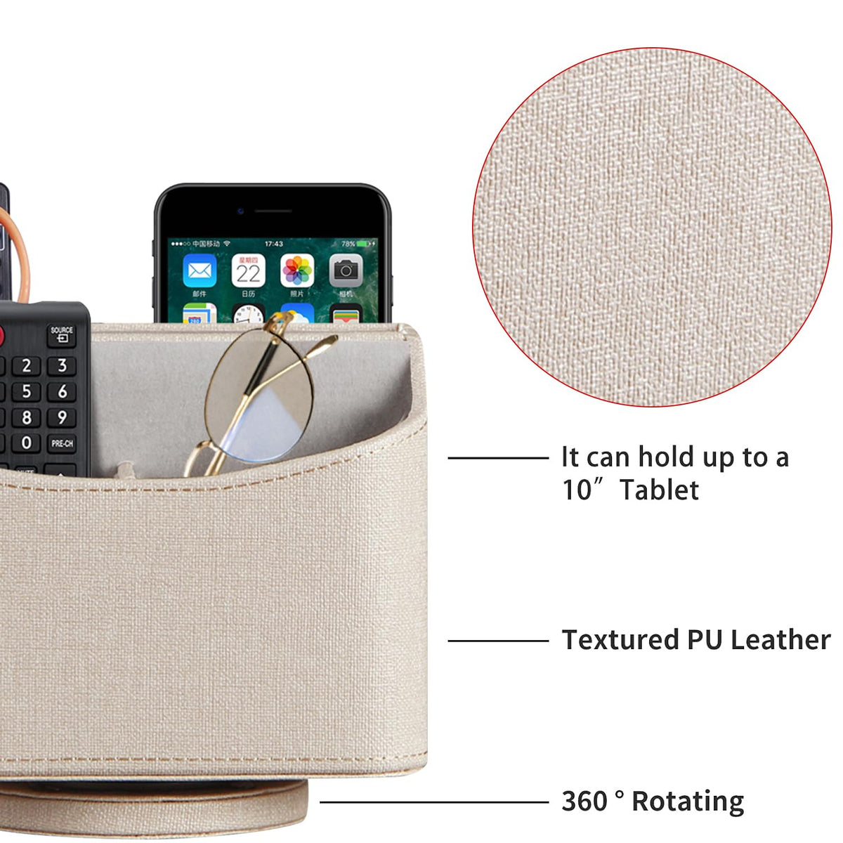 YAPISHI Gold flower pattern Leather Remote Control Holder,360 Degree Spinning Desk TV Remote
