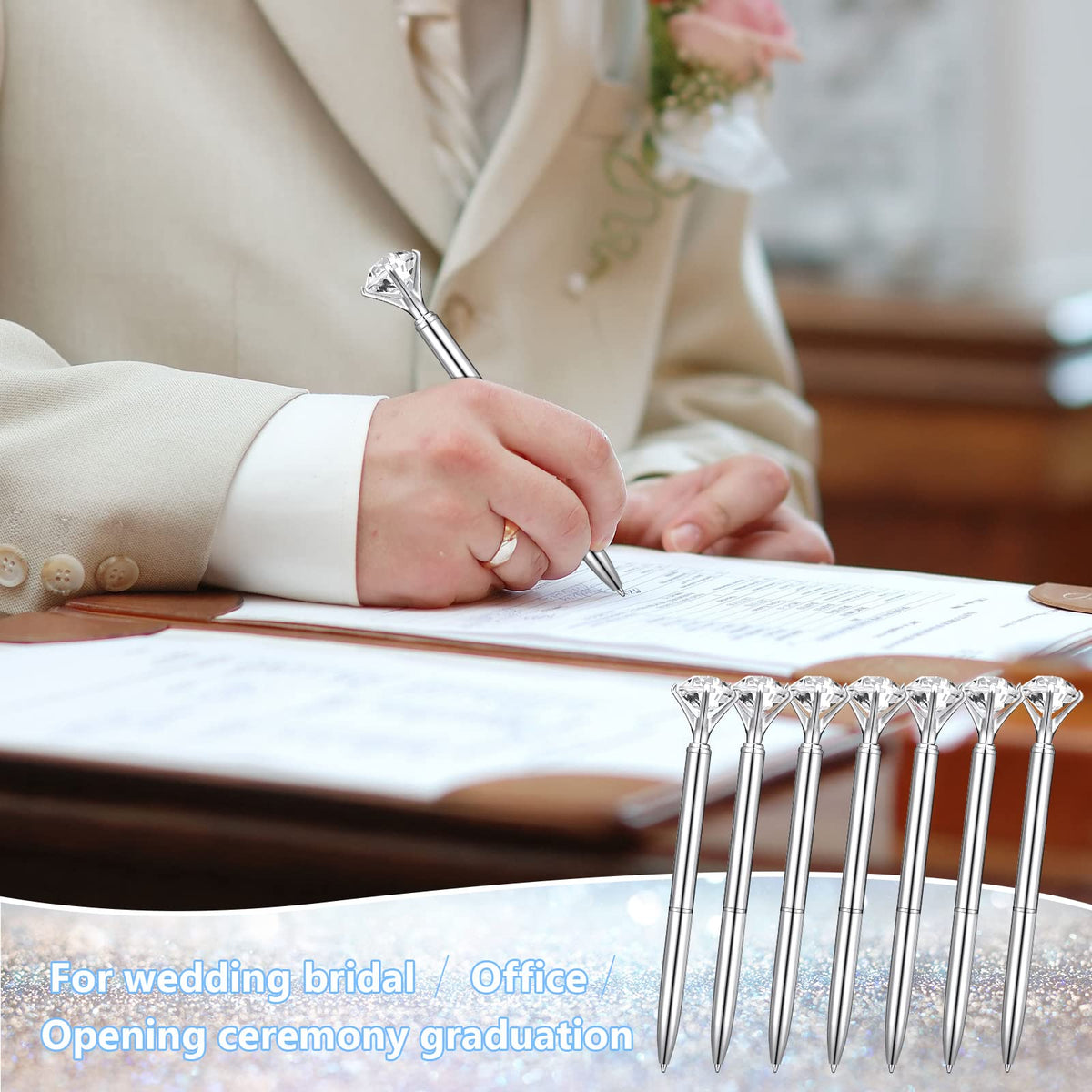 Leinuosen 50 Pcs Diamond Bridal Showers Pen Bulk, Silver