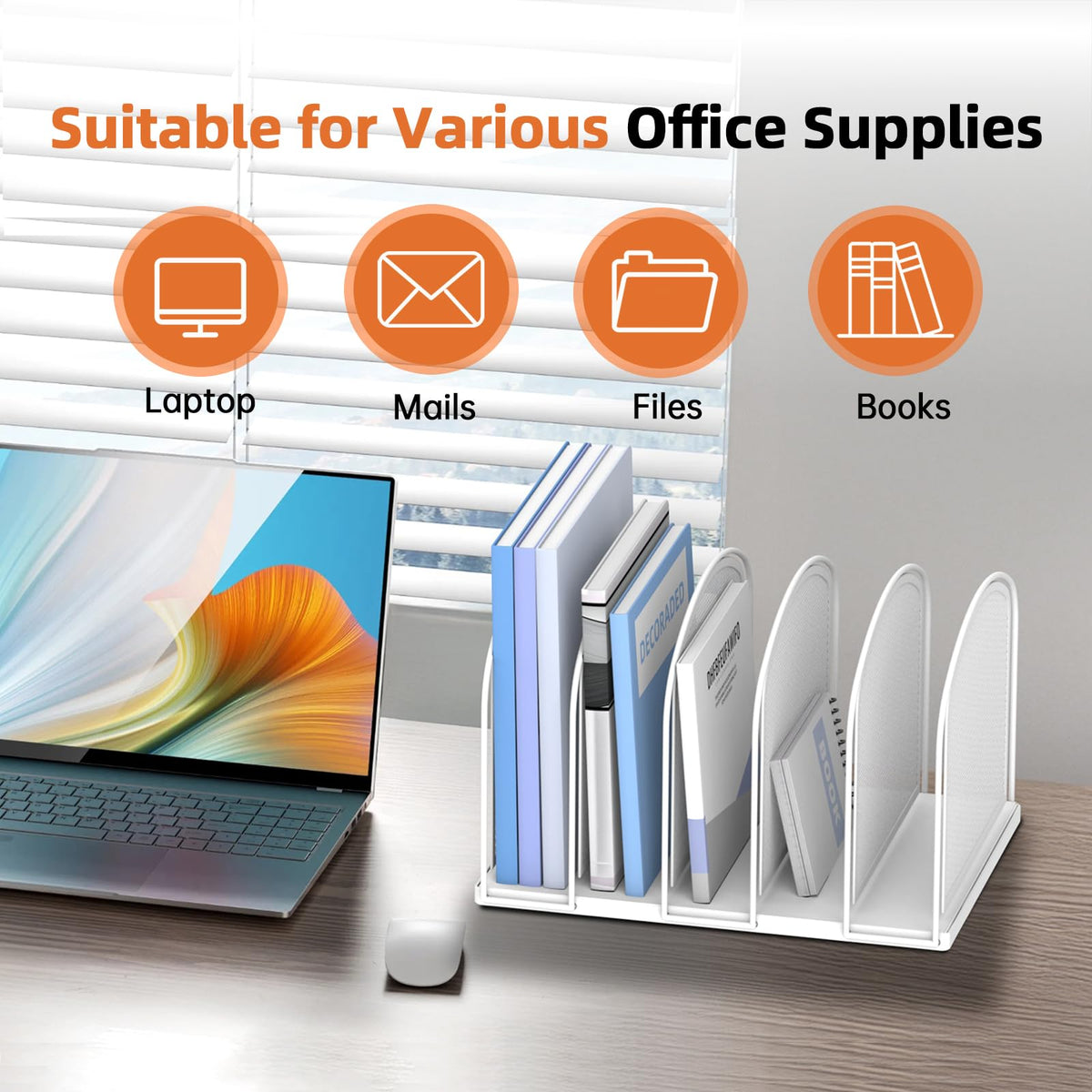 SUPEASY 5-Section Vertical File Organizer, Mesh Desk Organizer, White
