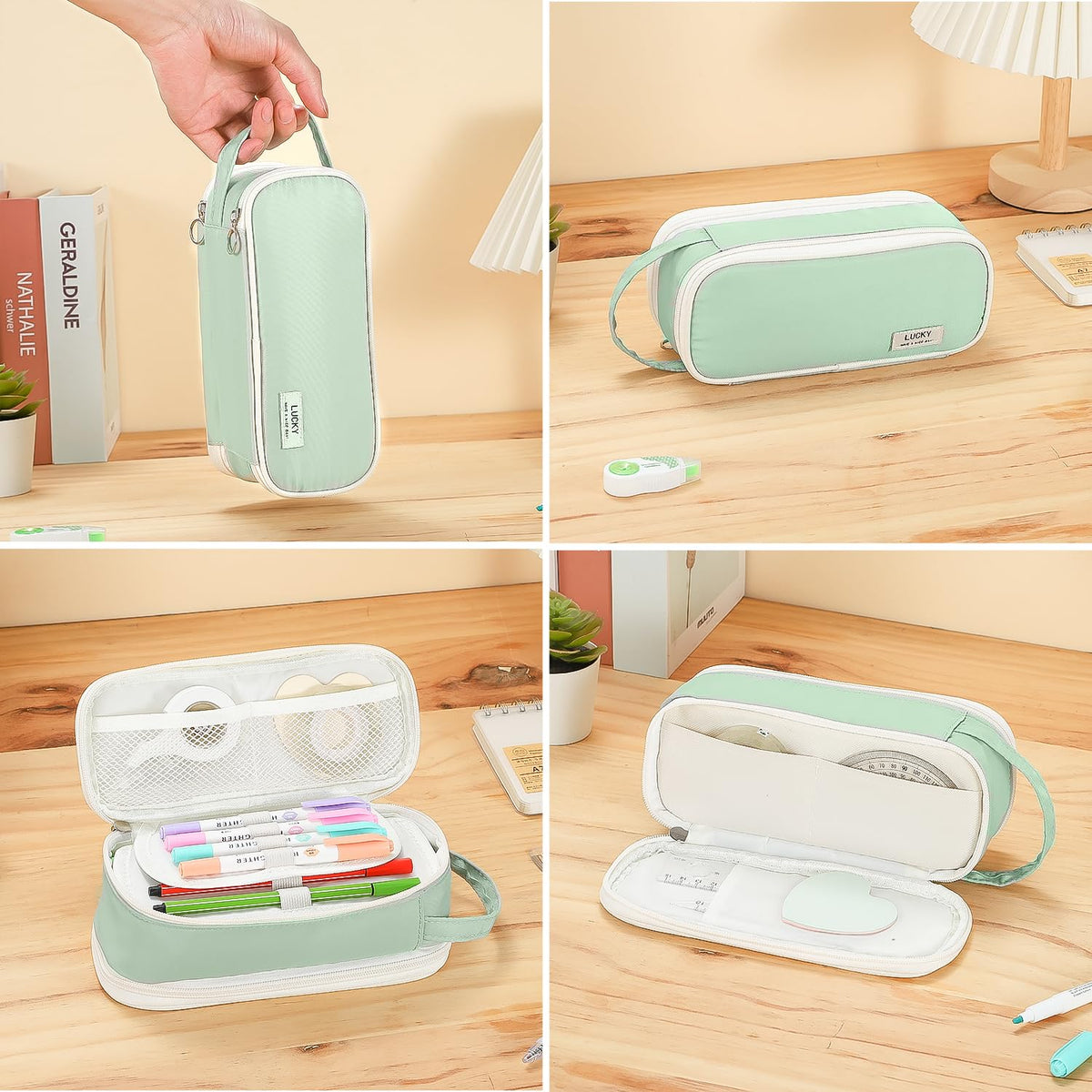Large Pencil Case for Girls Teens Organizer Pencil Bag with Zipper Green