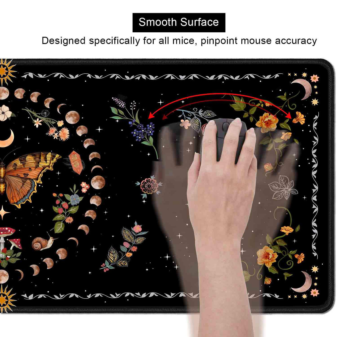 SXCKANG Gothic Moth Desk Pad Mat, Black Orange Large Mousepad, Moon Phases Desk Matt for Desktop