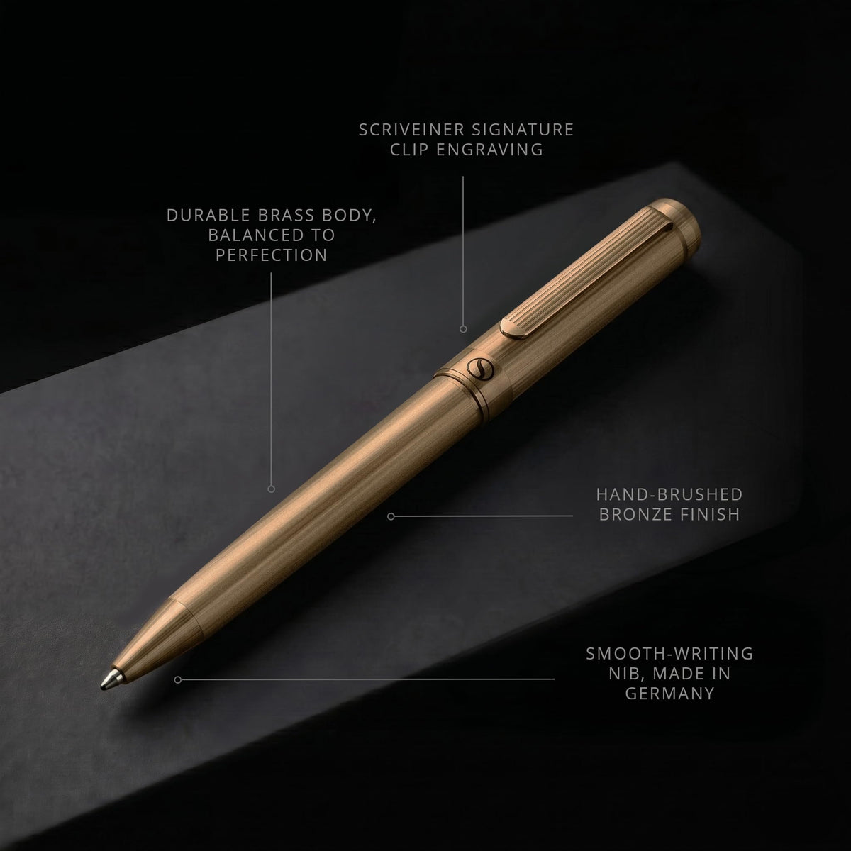 Scriveiner Bronze Ballpoint Pen - Stunning Luxury Pen, Schmidt Black Refill, Best Ball Pen Gift Set
