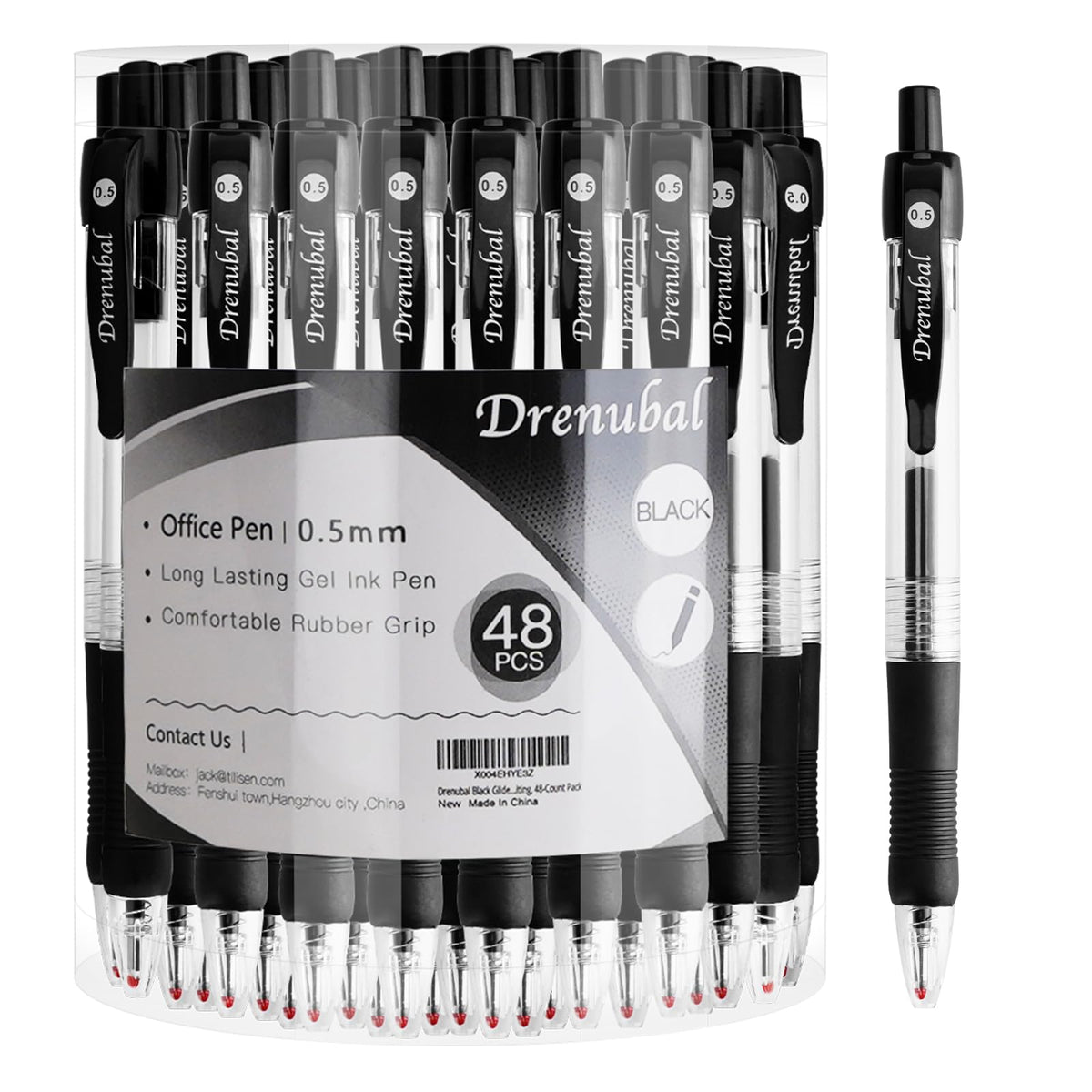 Drenubal Black Glide Retractable Ball Pens, Medium Point (0.5mm), Comfortable Rubber Grip For