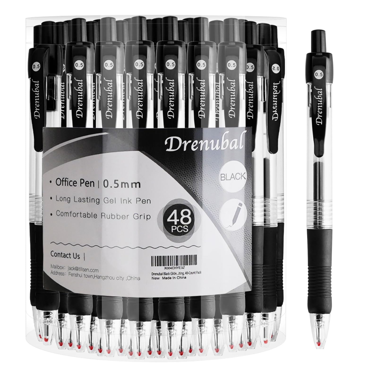 Drenubal Black Glide Retractable Ball Pens, Medium Point (0.5mm), Comfortable Rubber Grip For