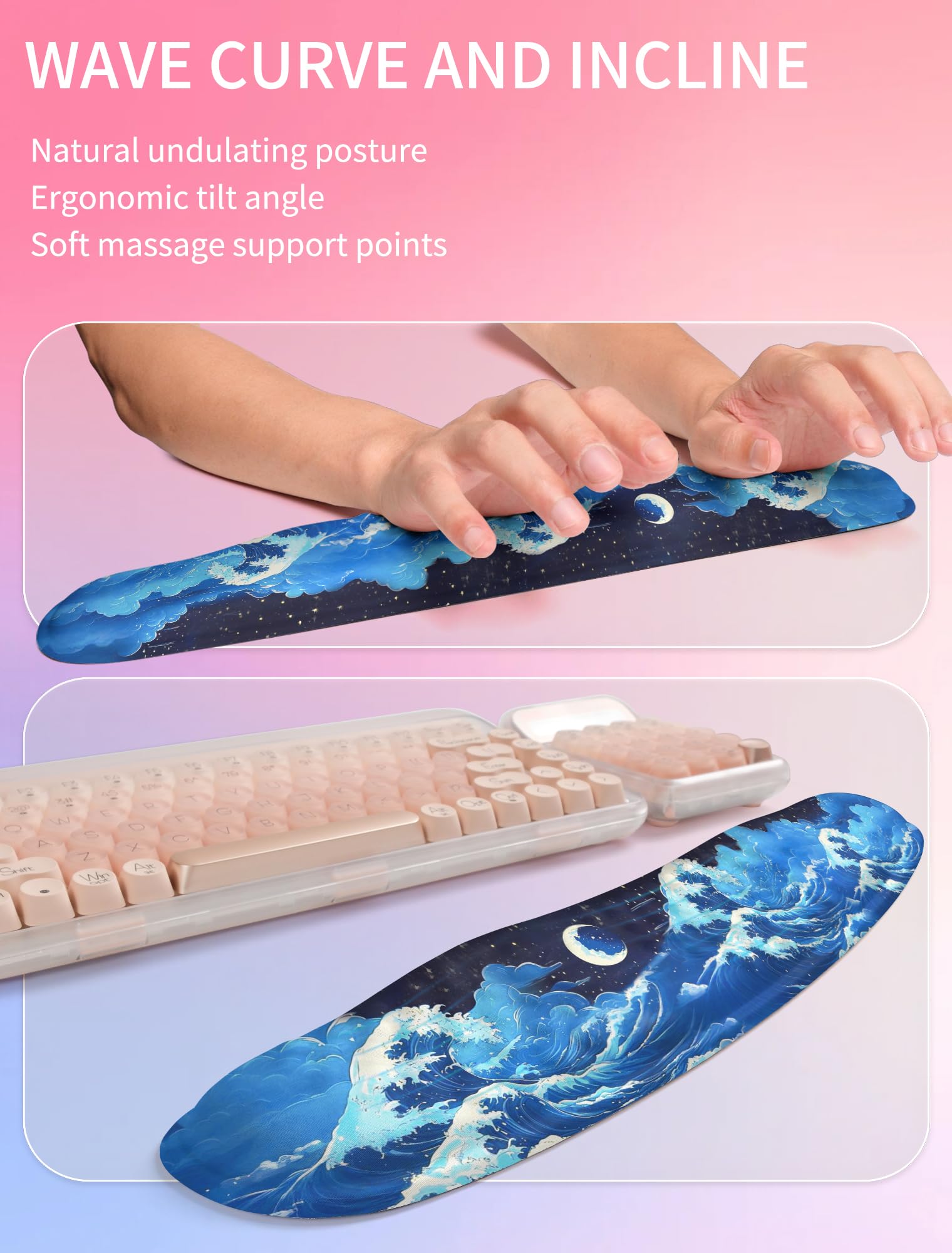 Hokafenle 2in1 Combination, Wave Keyboard Wrist Rest and Ergonomic Curvature Mouse Pad Wrist