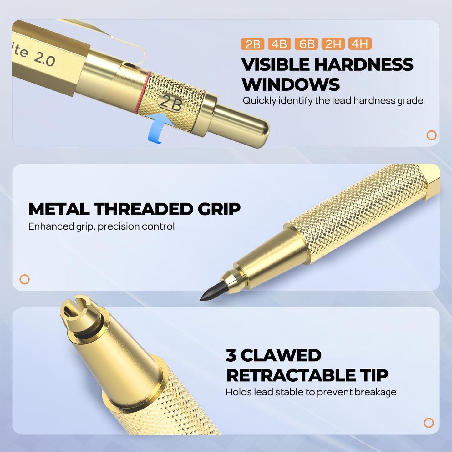 Nicpro 37PCS Gold Art Mechanical Pencil Set, 0.3/0.5/0.7/0.9/2mm Point