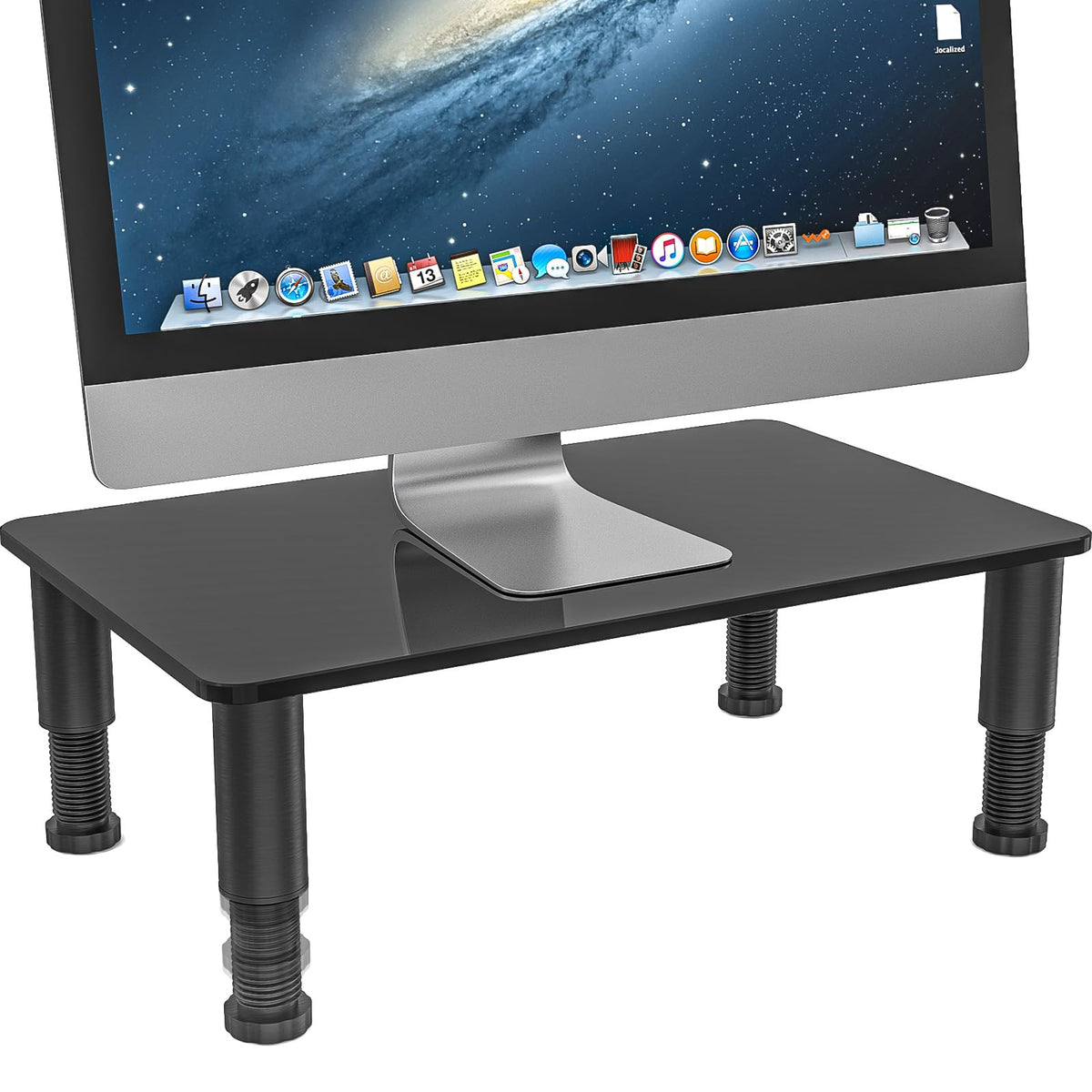 Glass Computer Monitor Stand Riser with Height Adjustable Multi Media Desktop Stand for Flat Screen