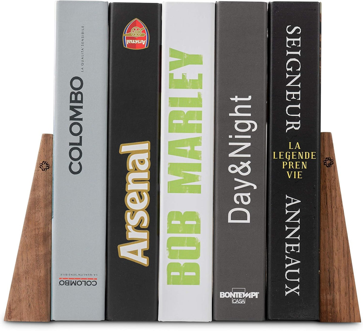 TILISMA Book Ends for Shelves - Handmade Wooden Bookends with Metal Base, Walnut Tree - Sturdy Book