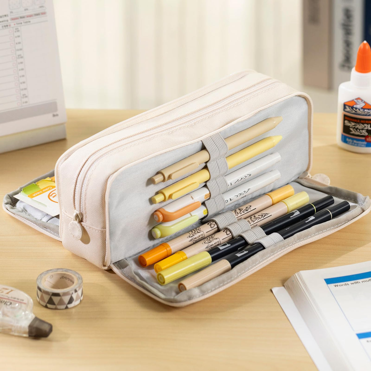 CICIMELON Large Capacity Pencil Case 3 Compartment Pouch Pen Bag for School Teen Girl Boy Men Women
