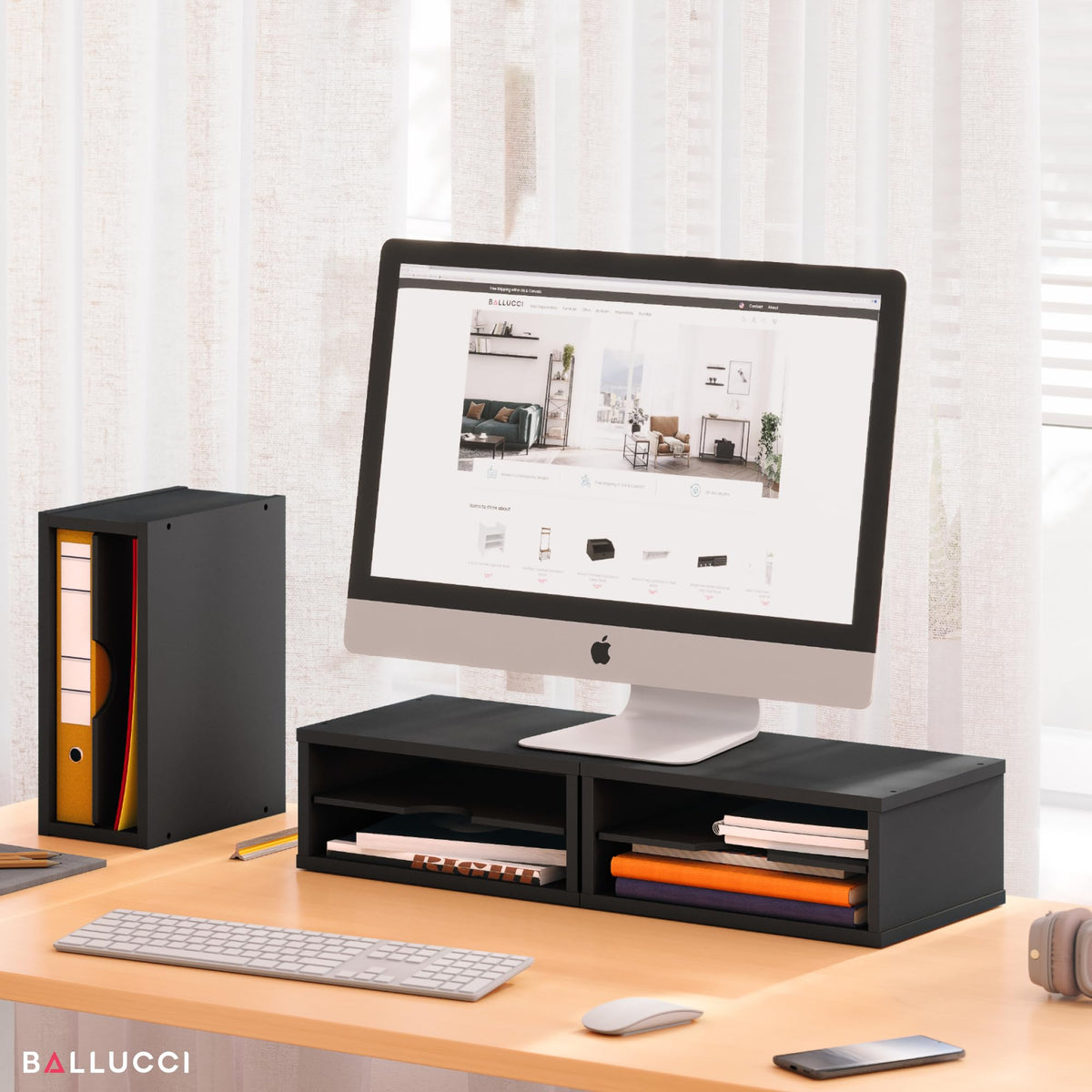 Ballucci File Organizer, 2-Tier Document Paper Sorter, Stackable Wood Desk Organizer Mail Holder