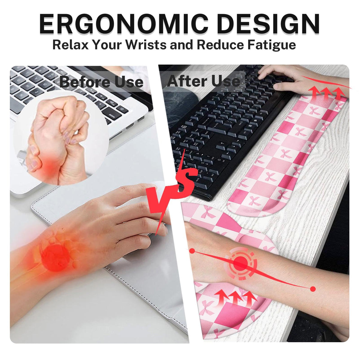 Britimes Ergonomic Mouse Pad Set with Wrist Rest, Pink Bow