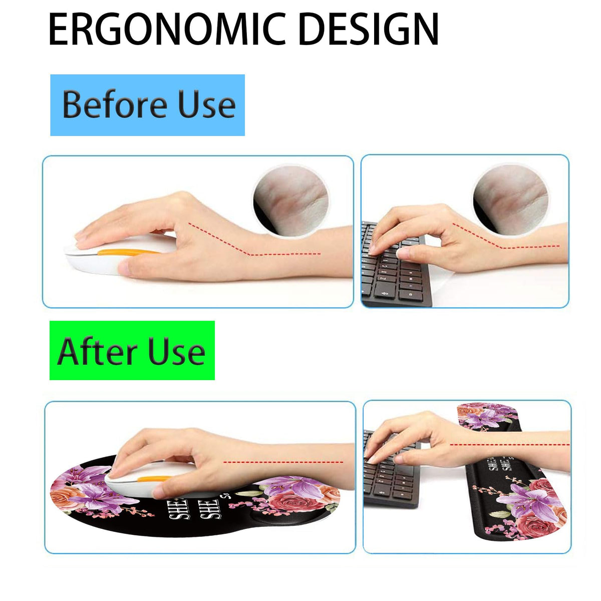 Keyboard Wrist Rest and Mouse Pad Wrist Support Set with Coaster,Non-Slip PU Base for Gaming and