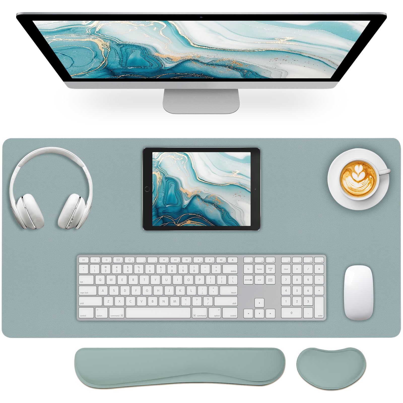 Meetcolor Desk Mat Set,3-in-1 Mouse Pad with Wrist Rest and Keyboard Pad