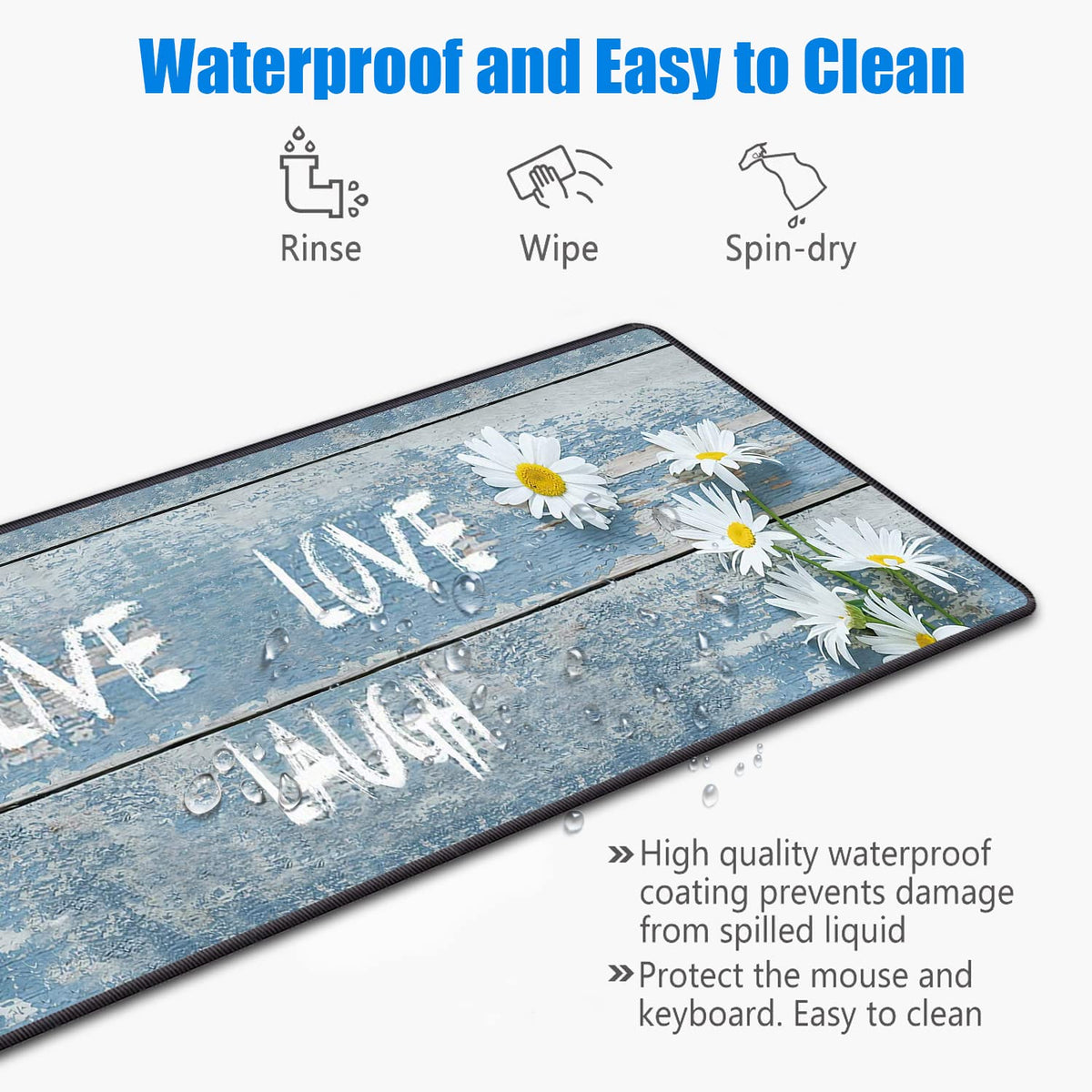 Desk Pad Mat Daisy Dreams XXL Large Mouse Mat with Coasters - Vintage Wood Board & Non-Slip Base