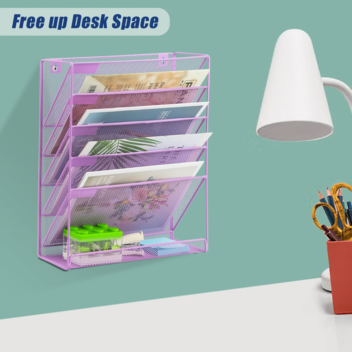 EASEPRES Desk File Organizer Mesh 6 Tier, Hanging Wall Mount Document Organization Stand, Desktop