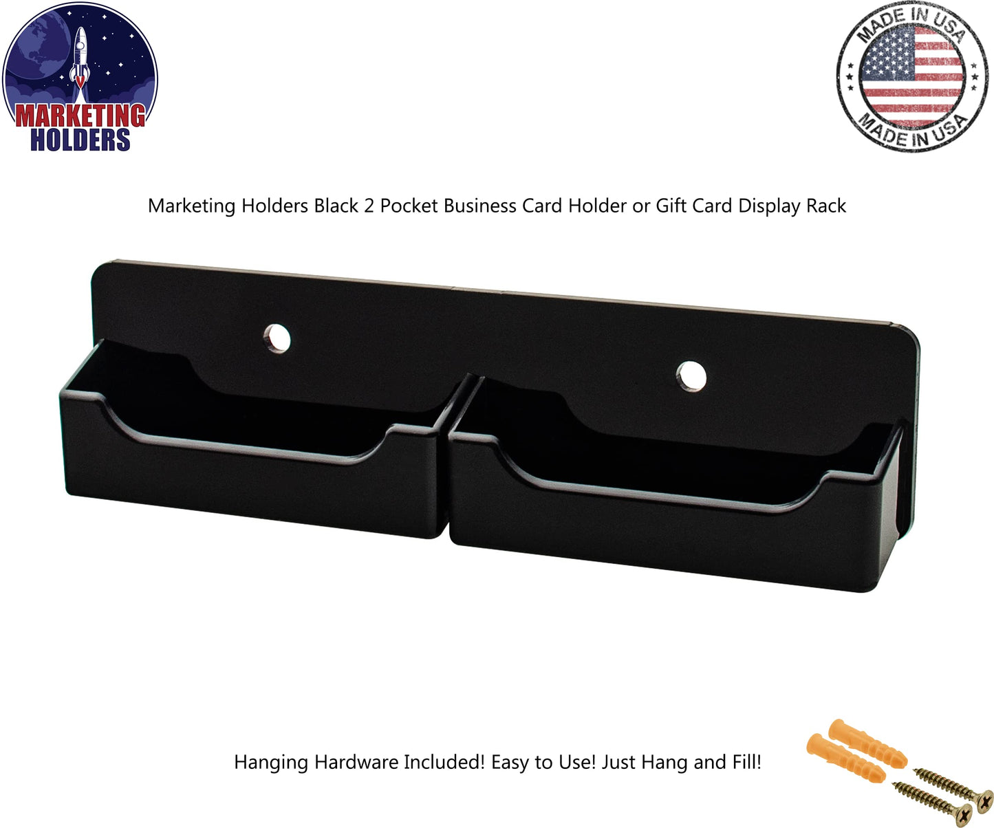 Wall Business Card Holder with Hanging Hardware for 3.5" x 2" Gift or Contact Cards Black Acrylic 2