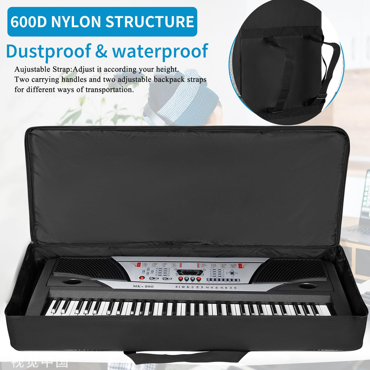 AKOZLIN 61 Keys Portable Padded Keyboard Case,40"x6"x16" Soft Gig Bag